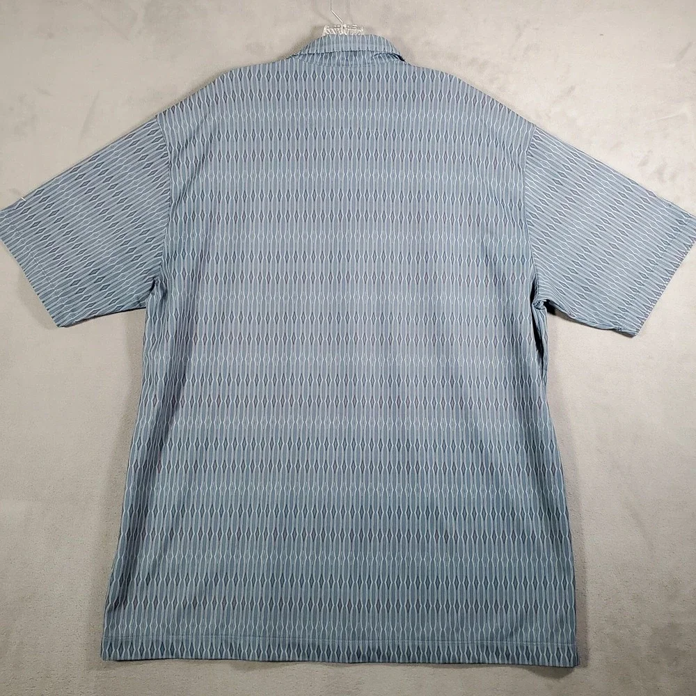Nike Golf Polo Shirt Mens XL‎ Blue Geometric Print Dri-Fit Performance Stretch